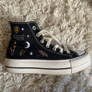 Converse Black High-Tops with Colorful Embroidery